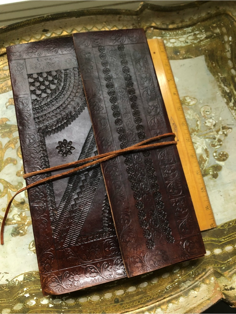 Handcrafted Dark Brown Leather Journal Notebook with Wrap Closure